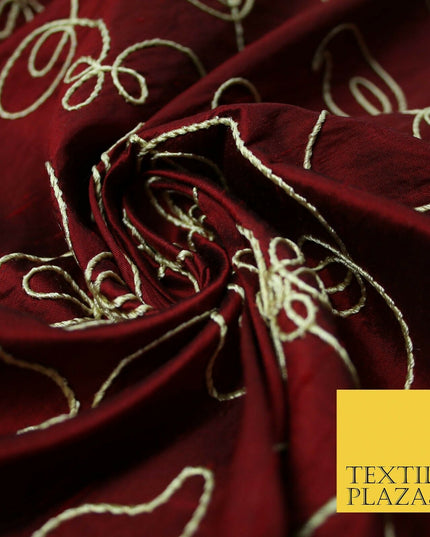 Luxury Floral Corded Flower Thread Embroidered 100% PURE SILK Fabric Decor 48"