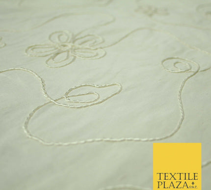 Luxury Floral Corded Flower Thread Embroidered 100% PURE SILK Fabric Decor 48"