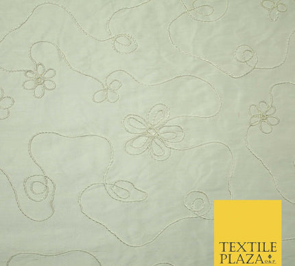 Luxury Floral Corded Flower Thread Embroidered 100% PURE SILK Fabric Decor 48"