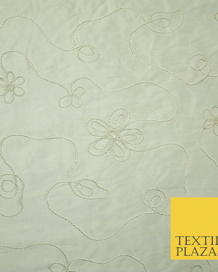 Luxury Floral Corded Flower Thread Embroidered 100% PURE SILK Fabric Decor 48"