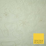 Luxury Floral Corded Flower Thread Embroidered 100% PURE SILK Fabric Decor 48"