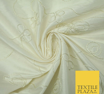 Luxury Floral Corded Flower Thread Embroidered 100% PURE SILK Fabric Decor 48"