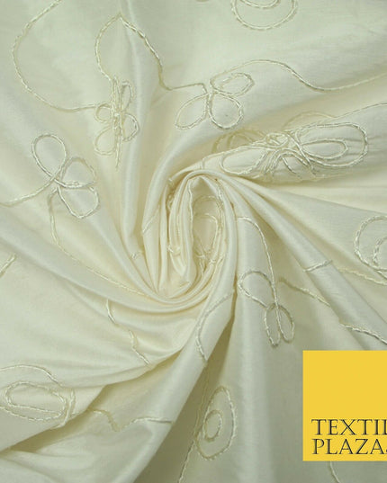 Luxury Floral Corded Flower Thread Embroidered 100% PURE SILK Fabric Decor 48"