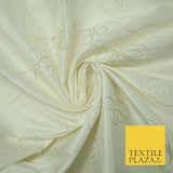 Luxury Floral Corded Flower Thread Embroidered 100% PURE SILK Fabric Decor 48"