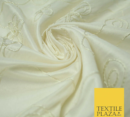 Luxury Floral Corded Flower Thread Embroidered 100% PURE SILK Fabric Decor 48"