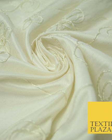 Luxury Floral Corded Flower Thread Embroidered 100% PURE SILK Fabric Decor 48"