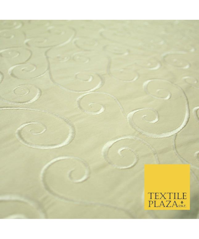 Luxury LIGHT GOLD Fancy Swirl Curls Embroidered 100% PURE SILK Fabric 48" 4519