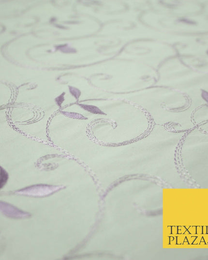 Luxury IVORY Floral Grandeur LILAC Embroidered 100% PURE SILK Fabric 45" 4528
