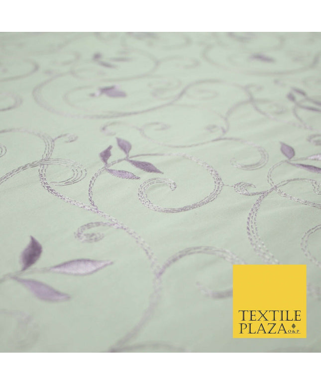 Luxury IVORY Floral Grandeur LILAC Embroidered 100% PURE SILK Fabric 45" 4528