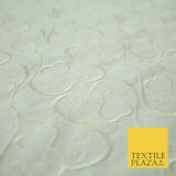 Luxury IVORY Ornate Hearts Design Embroidered 100% PURE SILK Fabric 44" 4521