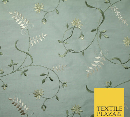 Luxury MARBLE GREY Floral Garden Vine Embroidered 100% PURE SILK Fabric 45" 4532