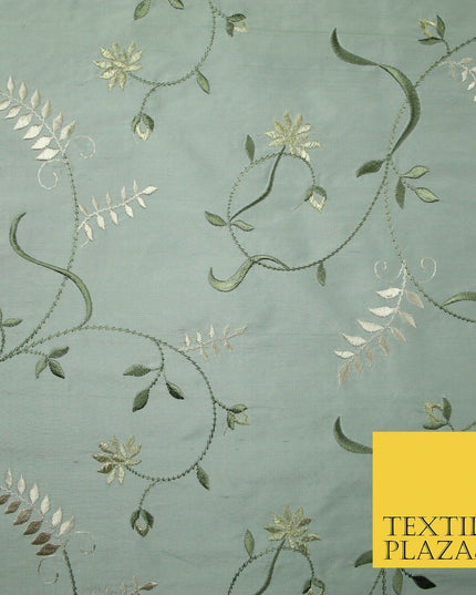 Luxury MARBLE GREY Floral Garden Vine Embroidered 100% PURE SILK Fabric 45" 4532