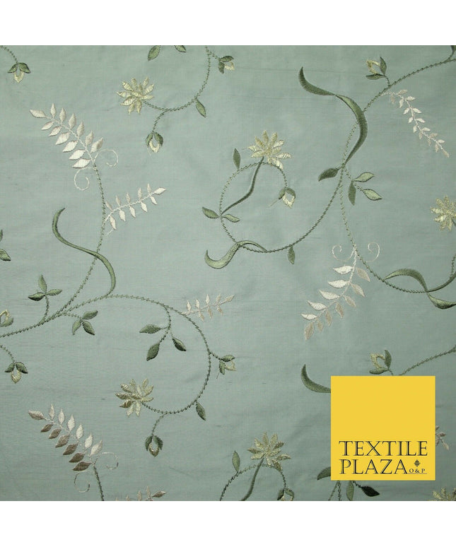 Luxury MARBLE GREY Floral Garden Vine Embroidered 100% PURE SILK Fabric 45" 4532