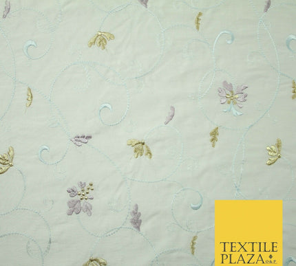 Luxury IVORY Floral Tropical Vine Embroidered 100% PURE SILK Fabric 44" 4530