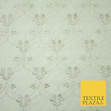 Luxury IVORY SILVER Floral Lattice Embroidered 100% PURE SILK Fabric 45" 4526