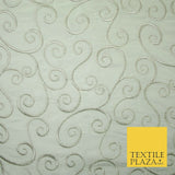 Luxury SILVER Fancy Swirl Curls Embroidered 100% PURE SILK Fabric 45" Wide 4518