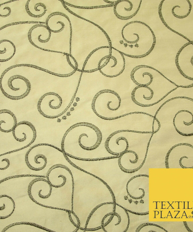 Luxury GOLD Ornate Swirl Hearts Embroidered 100% PURE SILK Fabric Furnishing4536