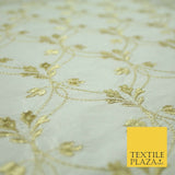 Luxury IVORY GOLD Floral Lattice Embroidered 100% PURE SILK Fabric 45" 4525