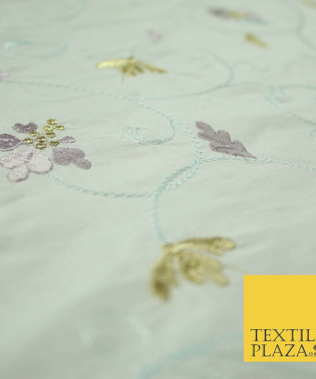 Luxury IVORY Floral Tropical Vine Embroidered 100% PURE SILK Fabric 44" 4530