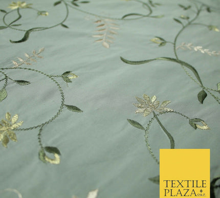 Luxury MARBLE GREY Floral Garden Vine Embroidered 100% PURE SILK Fabric 45" 4532