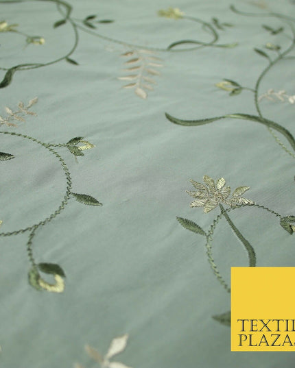 Luxury MARBLE GREY Floral Garden Vine Embroidered 100% PURE SILK Fabric 45" 4532