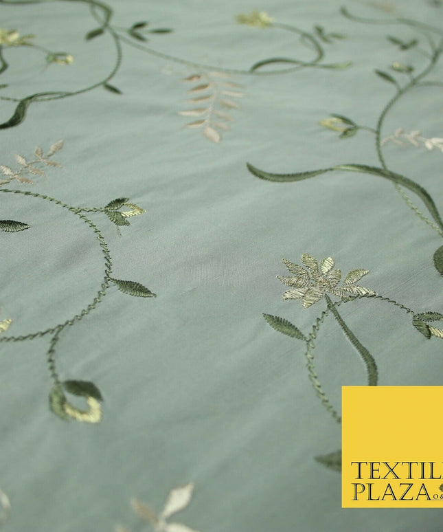 Luxury MARBLE GREY Floral Garden Vine Embroidered 100% PURE SILK Fabric 45" 4532