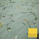 Luxury MARBLE GREY Floral Garden Vine Embroidered 100% PURE SILK Fabric 45" 4532