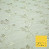 Luxury IVORY SILVER Floral Lattice Embroidered 100% PURE SILK Fabric 45" 4526