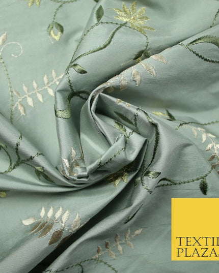Luxury MARBLE GREY Floral Garden Vine Embroidered 100% PURE SILK Fabric 45" 4532