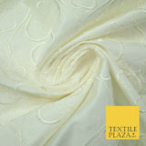 Luxury IVORY Ornate Hearts Design Embroidered 100% PURE SILK Fabric 44" 4521