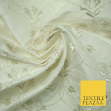 Luxury IVORY SILVER Floral Lattice Embroidered 100% PURE SILK Fabric 45" 4526