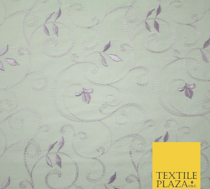 Luxury IVORY Floral Grandeur LILAC Embroidered 100% PURE SILK Fabric 45" 4528