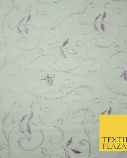 Luxury IVORY Floral Grandeur LILAC Embroidered 100% PURE SILK Fabric 45" 4528