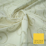 Luxury SILVER Fancy Swirl Curls Embroidered 100% PURE SILK Fabric 45" Wide 4518