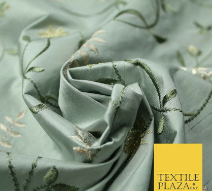 Luxury MARBLE GREY Floral Garden Vine Embroidered 100% PURE SILK Fabric 45" 4532