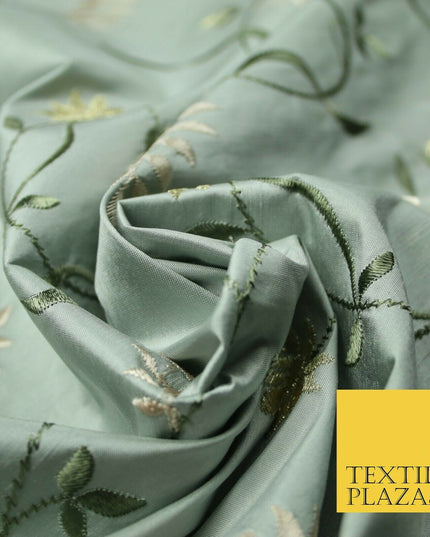 Luxury MARBLE GREY Floral Garden Vine Embroidered 100% PURE SILK Fabric 45" 4532