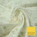 Luxury IVORY SILVER Floral Lattice Embroidered 100% PURE SILK Fabric 45" 4526