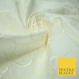 Luxury IVORY Ornate Hearts Design Embroidered 100% PURE SILK Fabric 44" 4521