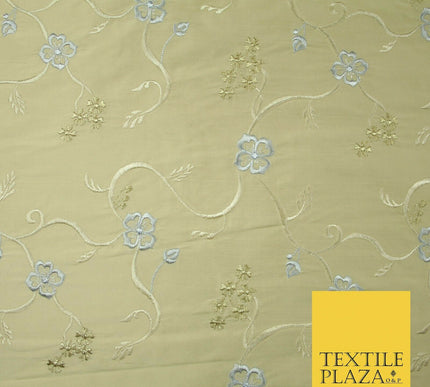 Luxury GOLD Floral Ribbon Embroidered 100% PURE SILK Fabric Furnishing 44" 4513
