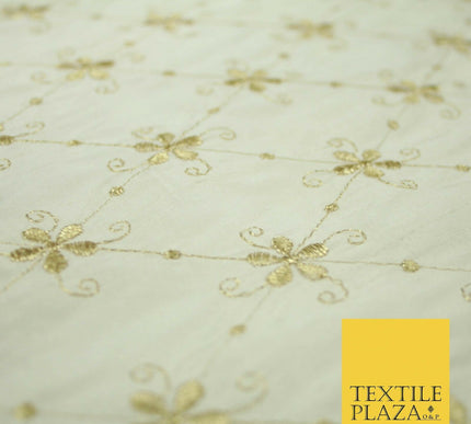 Luxury IVORY Floral Harlequin Flower Embroidered 100% PURE SILK Fabric 44" 4514