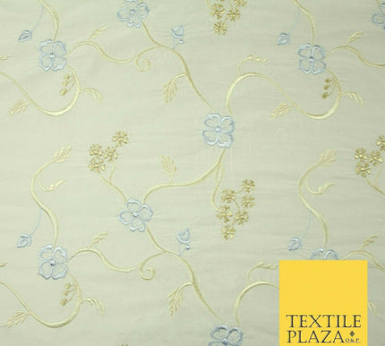 Luxury OYSTER Floral Ribbon Embroidered 100% PURE SILK Fabric Furnishing 44"4511