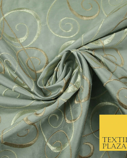 Luxury MARBLE GREY Ornamental Swirls Embroidered 100% PURE SILK Fabric 48" 4506