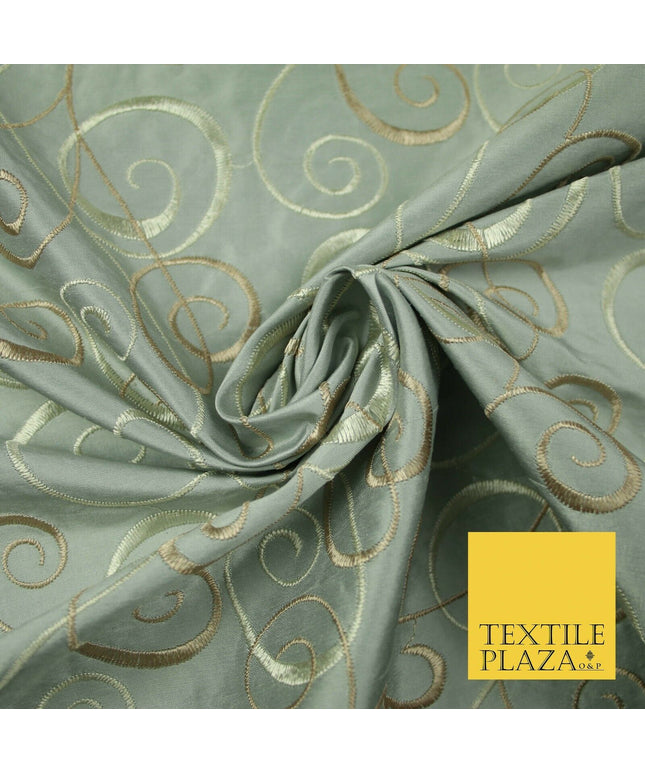 Luxury MARBLE GREY Ornamental Swirls Embroidered 100% PURE SILK Fabric 48" 4506