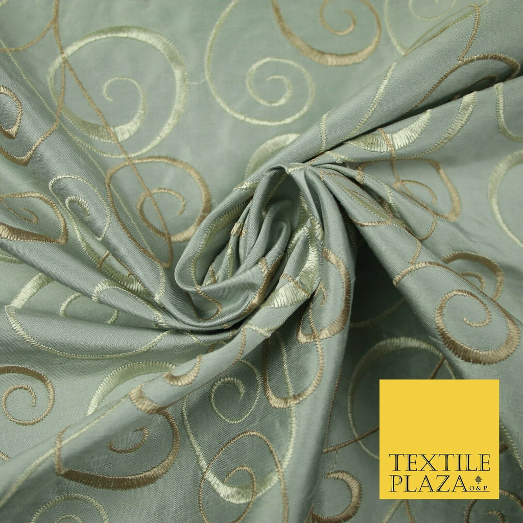 Luxury MARBLE GREY Ornamental Swirls Embroidered 100% PURE SILK Fabric 48" 4506