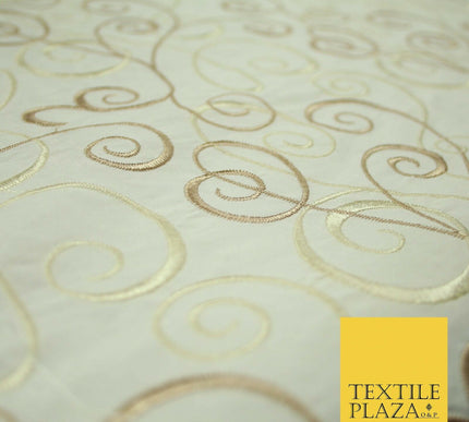 Luxury IVORY CREAM Ornamental Swirls Embroidered 100% PURE SILK Fabric 44" 4505