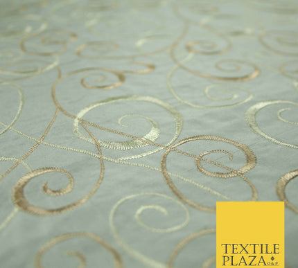 Luxury MARBLE GREY Ornamental Swirls Embroidered 100% PURE SILK Fabric 48" 4506