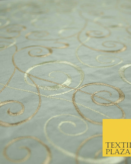 Luxury MARBLE GREY Ornamental Swirls Embroidered 100% PURE SILK Fabric 48" 4506