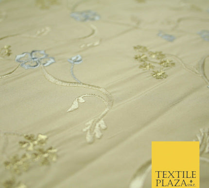Luxury GOLD Floral Ribbon Embroidered 100% PURE SILK Fabric Furnishing 44" 4513