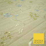 Luxury GOLD Floral Ribbon Embroidered 100% PURE SILK Fabric Furnishing 44" 4513