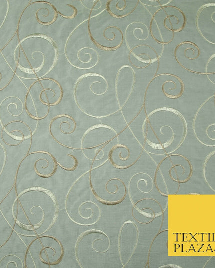 Luxury MARBLE GREY Ornamental Swirls Embroidered 100% PURE SILK Fabric 48" 4506
